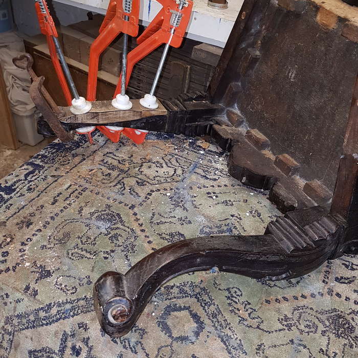Scarfing in replacement oak section of damaged hall chair leg