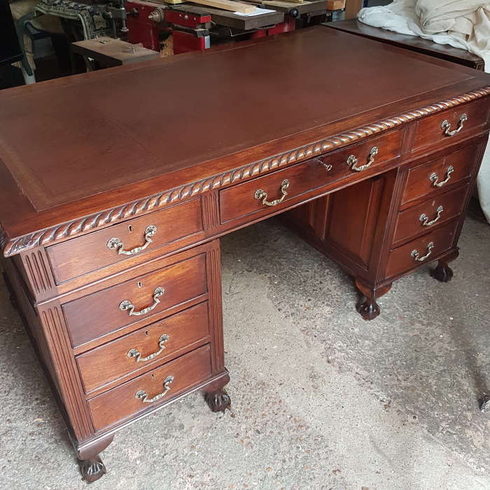 Partner\'s desk with replacement beadings and new leather skiver