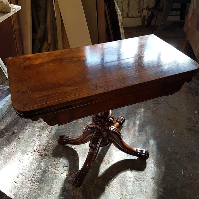 Regency Card Table - repairs to loose veneer and repolishing