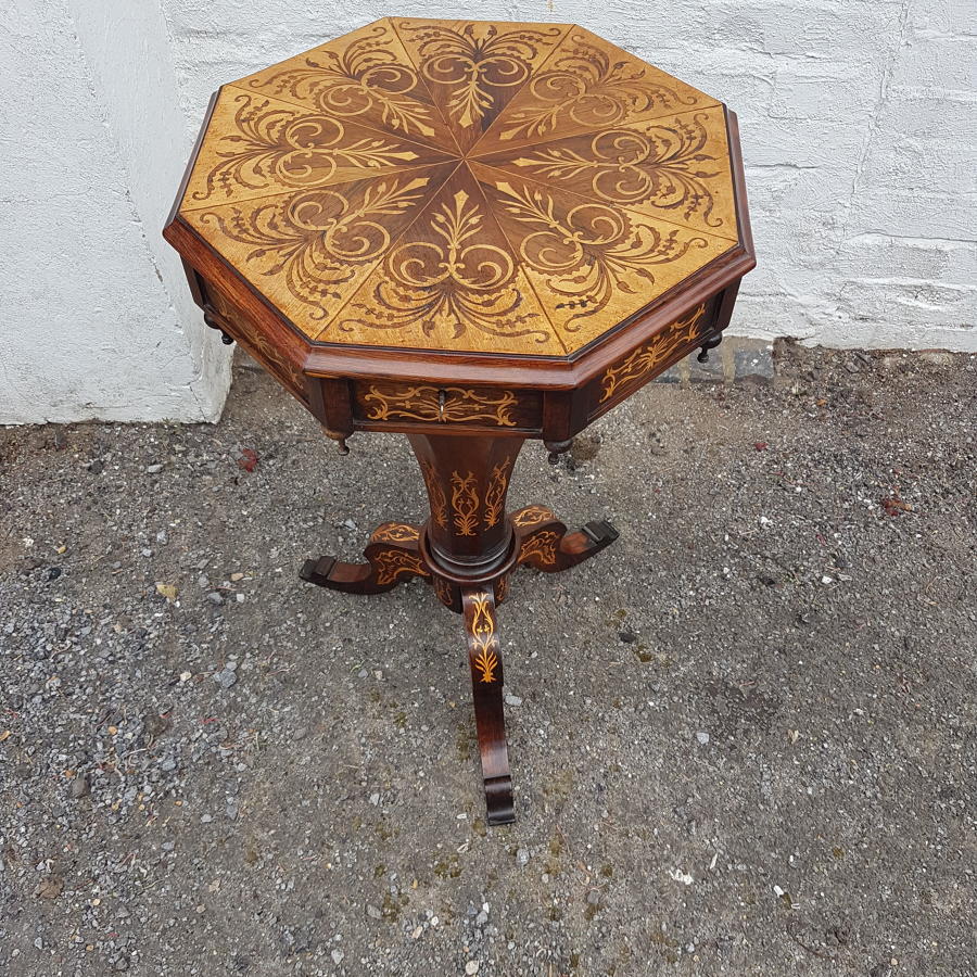 Victorian boxwood inlaid trumpet sewing table