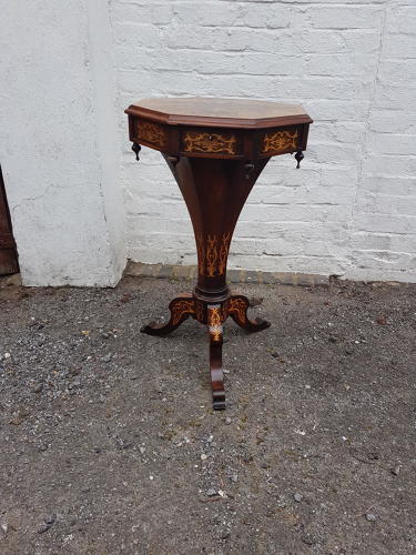 Victorian boxwood inlaid trumpet sewing table