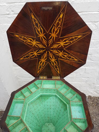 Victorian boxwood inlaid trumpet sewing table