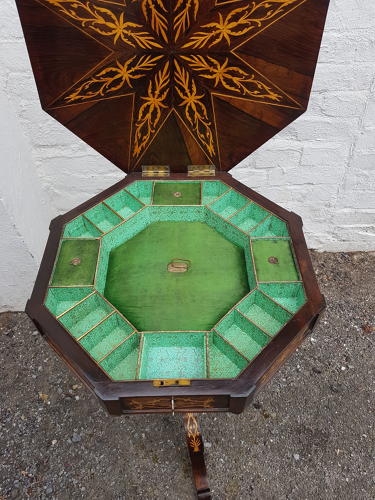 Victorian boxwood inlaid trumpet sewing table