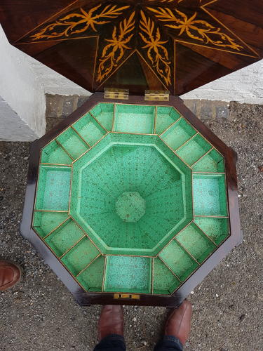 Victorian boxwood inlaid trumpet sewing table