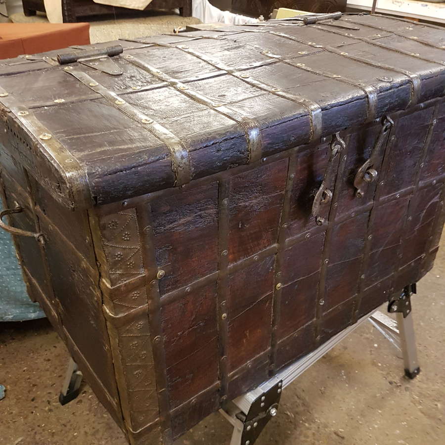 19th century teak iron bound sea chest