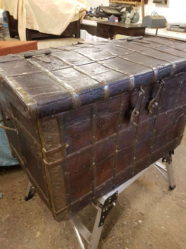 19th century teak iron bound sea chest