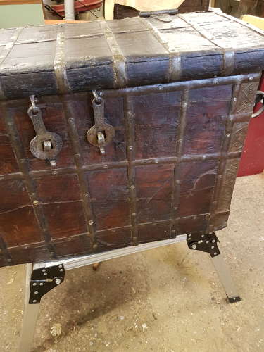 19th century teak iron bound sea chest