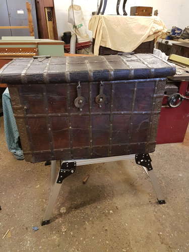 19th century teak iron bound sea chest