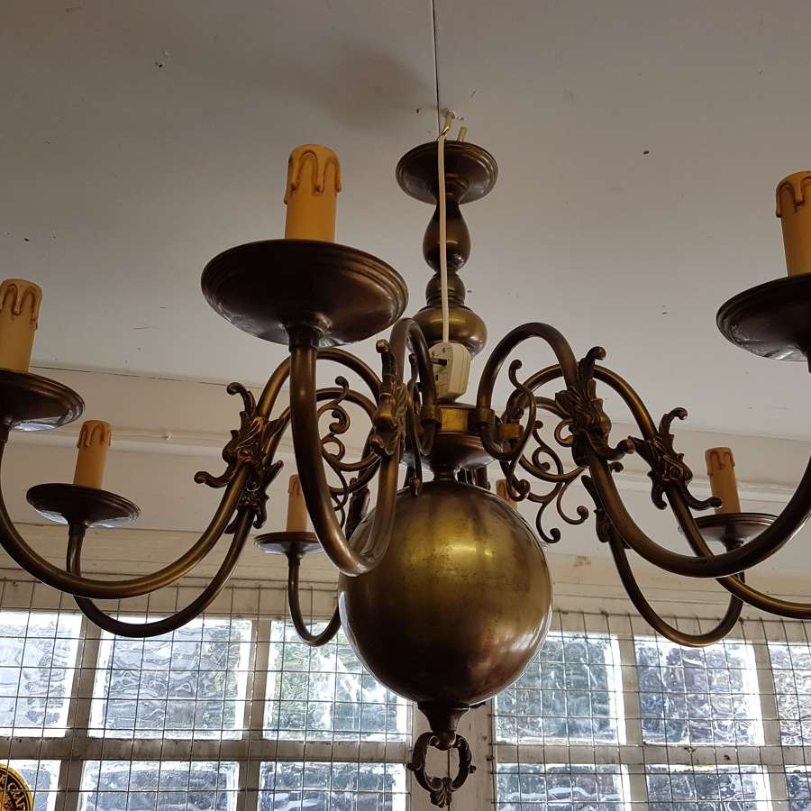 Large Vintage Flemish Brass Chandelier