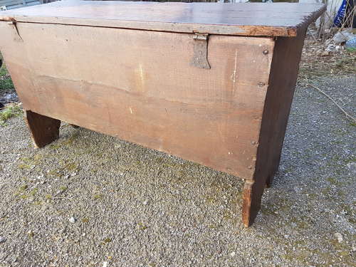 16/17th century Antique English carved oak and elm six plank coffer