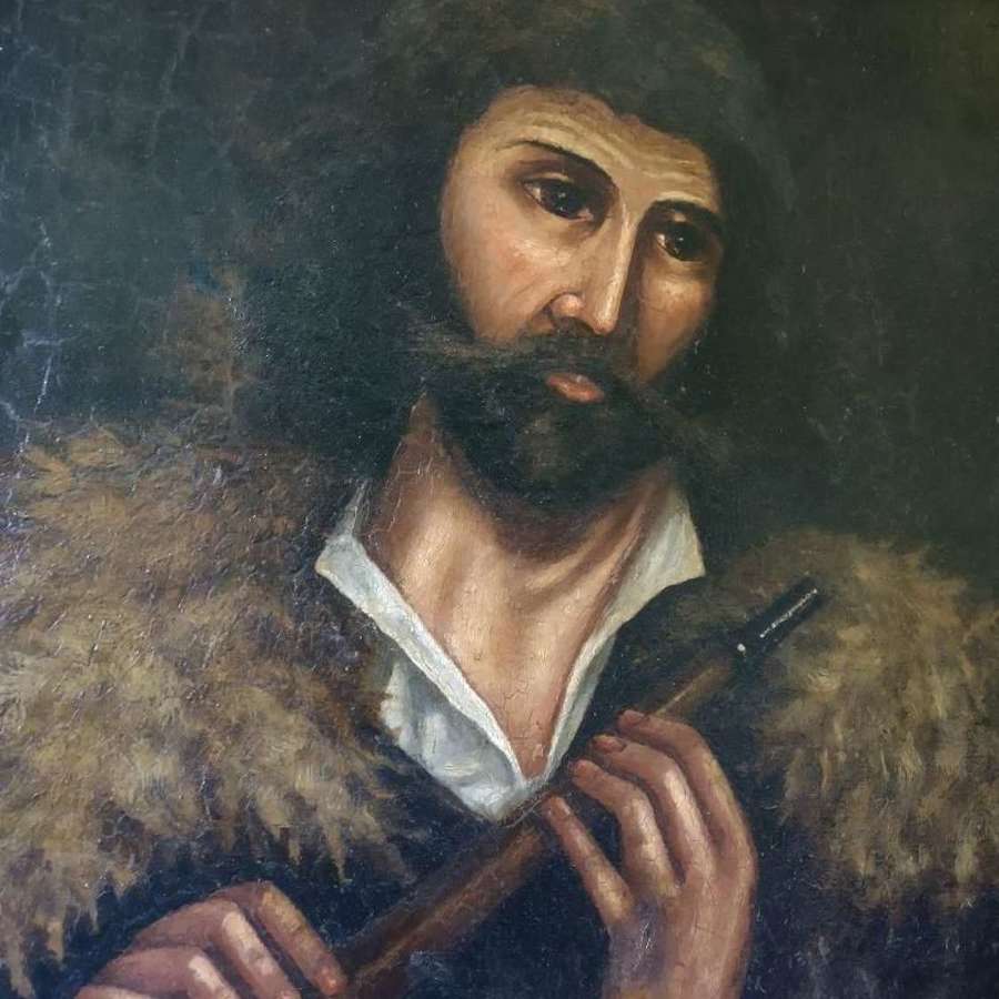 Antique Continental School Portrait of a Flautist